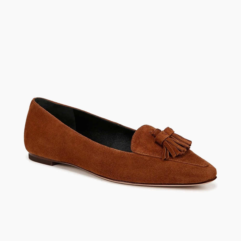 VERONICA BEARD CLEO SUEDE FLATS IN CARAMEL Tassel Loafers, - Picture 7 of 10